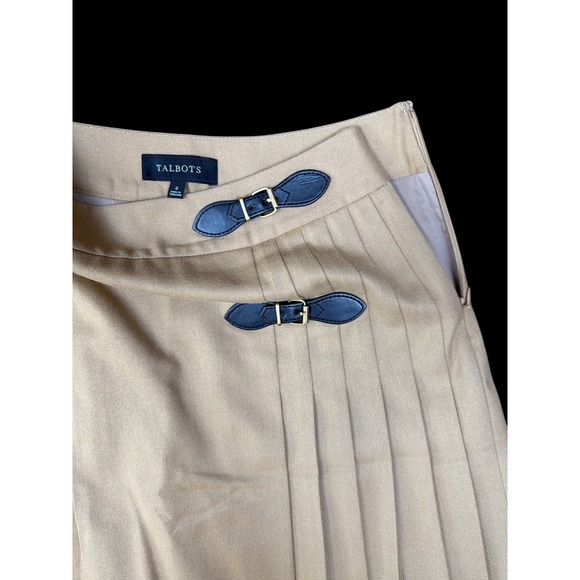 Academia Collegiate Pleated Midi Skirt Tan Wool Blend Buckle Women Size 2 - Picture 7 of 7